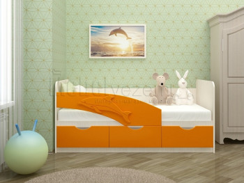 Дельфин-3 Кровать детская 3 ящика без ручек 1.6 Оранжевый глянец в Артёмовске - artyomovsk.mebel54.com | фото