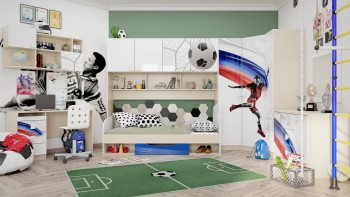 Детская комната Футбол ЧМ (Белый/Синий/корпус Клен) в Артёмовске - artyomovsk.mebel54.com | фото