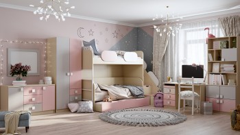 Детская комната Грэйси (Розовый/Серый/корпус Клен) в Артёмовске - artyomovsk.mebel54.com | фото