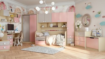 Детская комната Грэйси (Розовый/Серый/корпус Клен) в Артёмовске - artyomovsk.mebel54.com | фото