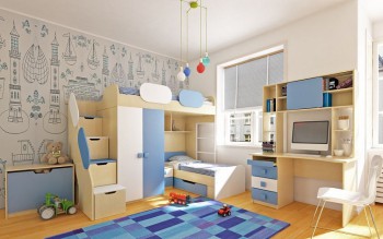 Детская комната Скай (Синий/Белый/корпус Клен) в Артёмовске - artyomovsk.mebel54.com | фото
