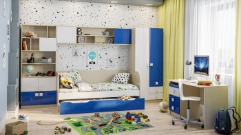 Детская комната Скай Люкс (Синий/Белый/корпус Клен) в Артёмовске - artyomovsk.mebel54.com | фото
