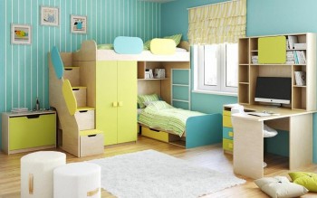 Детская комната Смайли (Желтый/Голубой/Зеленый/корпус Клен) в Артёмовске - artyomovsk.mebel54.com | фото
