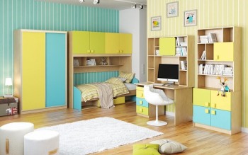 Детская комната Смайли (Желтый/Голубой/Зеленый/корпус Клен) в Артёмовске - artyomovsk.mebel54.com | фото
