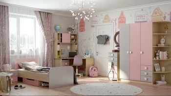 Диван-кровать Грэйси (Розовый/Серый/корпус Клен) в Артёмовске - artyomovsk.mebel54.com | фото