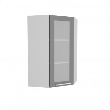Кёльн ШВУС 600Н Шкаф верхний угловой со стеклом (премьер) высокий (Софт даймонд/корпус Белый) в Артёмовске - artyomovsk.mebel54.com | фото
