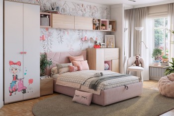 Комплект детской мебели Алина К2 Дуб мария/белый/нежно-розовый велюр в Артёмовске - artyomovsk.mebel54.com | фото