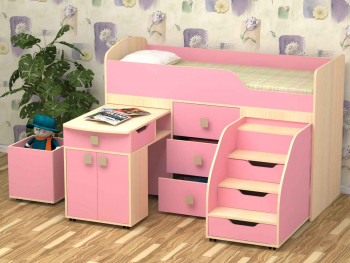 Кровать детская Фея 1.6 Дуб молочный/Розовый в Артёмовске - artyomovsk.mebel54.com | фото