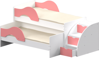 Кровать детская Матрешка выкатная с лестницей  Белый/Розовый в Артёмовске - artyomovsk.mebel54.com | фото