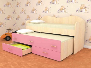 Кровать детская Нимфа двухместная 2.0 Дуб молочный/Розовый в Артёмовске - artyomovsk.mebel54.com | фото
