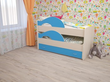 Кровать детская Радуга 1600 Млечный дуб/Голубой в Артёмовске - artyomovsk.mebel54.com | фото