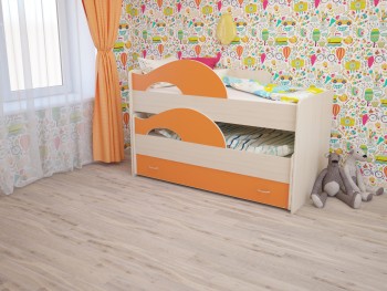 Кровать детская Радуга 1600 Млечный дуб/Оранжевый в Артёмовске - artyomovsk.mebel54.com | фото