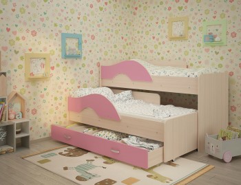 Кровать детская Радуга 1600 Млечный дуб/Розовый в Артёмовске - artyomovsk.mebel54.com | фото