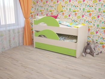 Кровать детская Радуга 1600 Млечный дуб/Салатовый в Артёмовске - artyomovsk.mebel54.com | фото