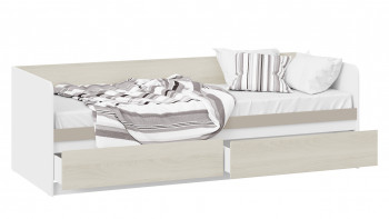 Кровать «Сканди» с 2 ящиками Дуб Гарден/Белый/Глиняный серый в Артёмовске - artyomovsk.mebel54.com | фото