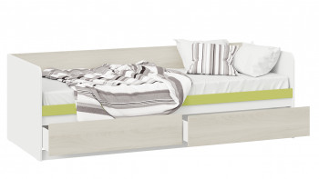 Кровать «Сканди» с 2 ящиками Дуб Гарден/Белый/Зеленый в Артёмовске - artyomovsk.mebel54.com | фото