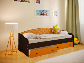 Кровать Софа-7 с мягкой спинкой (800х2000) Венге/Оранжевый в Артёмовске - artyomovsk.mebel54.com | фото