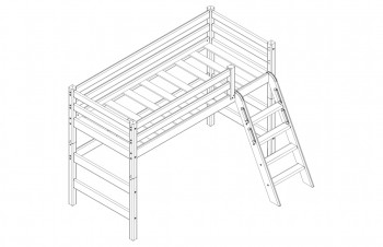 Кровать Соня вариант 6 полувысокая с наклонной лестницей Белый полупрозрачный в Артёмовске - artyomovsk.mebel54.com | фото