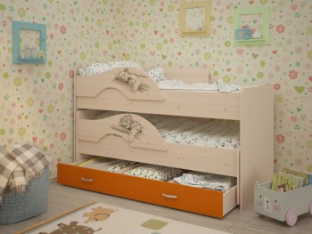 Кровать выкатная Радуга-Сафари детская 1600 Млечный дуб/Оранжевый в Артёмовске - artyomovsk.mebel54.com | фото