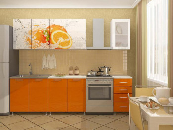Кухонный гарнитур 1,6м Апельсин (Белый/Оранжевый металлик/Фотопечать апельсин) в Артёмовске - artyomovsk.mebel54.com | фото