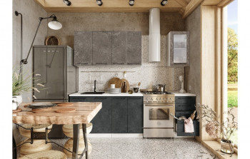 Кухонный гарнитур Нувель 1800мм белый/бетон коричневый/бетон черный в Артёмовске - artyomovsk.mebel54.com | фото