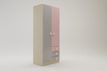 Шкаф 2-х створчатый с ящиками Грэйси (Розовый/Серый/корпус Клен) в Артёмовске - artyomovsk.mebel54.com | фото