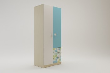 Шкаф 2-х створчатый с ящиками Твит (Белый/Зеленый/корпус Клен) в Артёмовске - artyomovsk.mebel54.com | фото