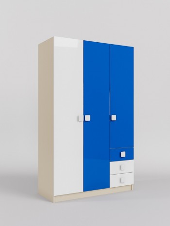 Шкаф 3-х створчатый с ящиками Скай люкс (Синий/Белый/корпус Клен) в Артёмовске - artyomovsk.mebel54.com | фото