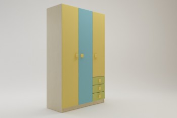 Шкаф 3-х створчатый с ящиками Смайли (Желтый/Голубой/Зеленый/корпус Клен) в Артёмовске - artyomovsk.mebel54.com | фото