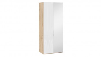 Шкаф для одежды с 1 глухой и 1 зеркальной дверями правый «Эмбер» Яблоня Беллуно/Белый глянец в Артёмовске - artyomovsk.mebel54.com | фото
