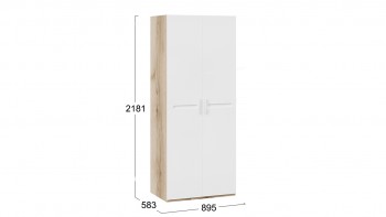 Шкаф для одежды с 2-мя дверями «Фьюжн» Дуб Делано/Белый глянец в Артёмовске - artyomovsk.mebel54.com | фото