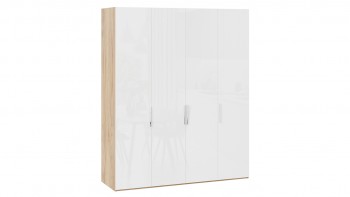 Шкаф для одежды с 4 глухими дверями «Эмбер» Яблоня Беллуно/Белый глянец в Артёмовске - artyomovsk.mebel54.com | фото