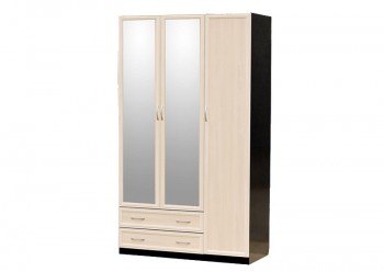 Шкаф для платья и белья 3-х дверный с профилем МДФ с 2 малыми зеркалами Венге/Дуб выбеленный в Артёмовске - artyomovsk.mebel54.com | фото