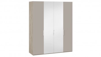 Шкаф комбинированный с 2 глухими и 2 зеркальными дверями «Эмбер» Баттл Рок/Серый глянец в Артёмовске - artyomovsk.mebel54.com | фото