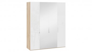 Шкаф комбинированный с 2 глухими и 2 зеркальными дверями «Эмбер» Яблоня Беллуно/Белый глянец в Артёмовске - artyomovsk.mebel54.com | фото