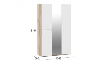 Шкаф комбинированный с 3-мя дверями «Фьюжн» Дуб делано/Белый глянец в Артёмовске - artyomovsk.mebel54.com | фото