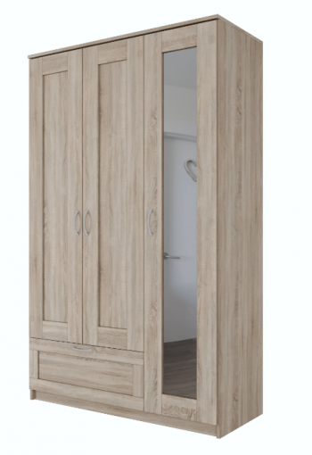 Шкаф трехдверный Сириус с зеркалом и 1 ящиком дуб сонома в Артёмовске - artyomovsk.mebel54.com | фото