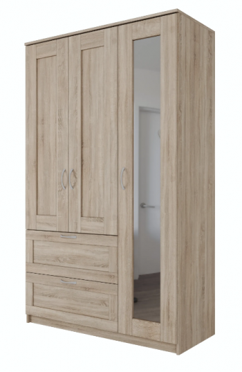 Шкаф трехдверный Сириус с зеркалом и 2 ящиками дуб сонома в Артёмовске - artyomovsk.mebel54.com | фото