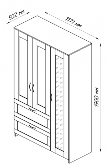 Шкаф трехдверный Сириус с зеркалом и 2 ящиками дуб сонома в Артёмовске - artyomovsk.mebel54.com | фото